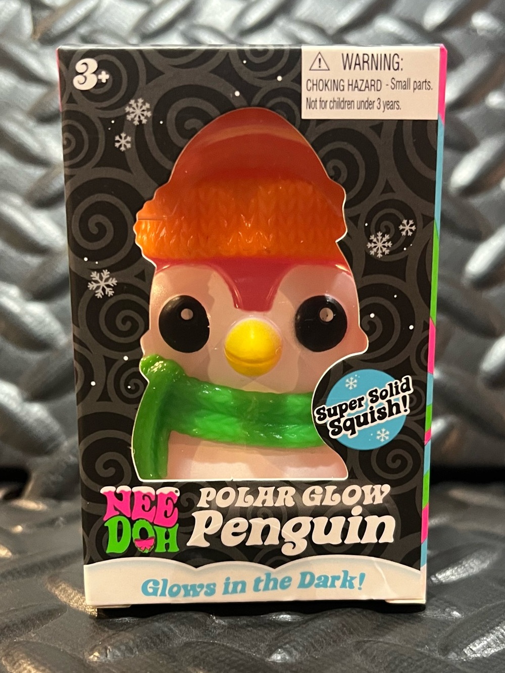 Needoh Polar Glow Penguin - Green Scarf, Orange Hat squishy